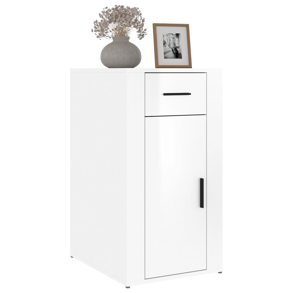 Armario de escritorio contrachapada blanco brillo 40x49x75 cm