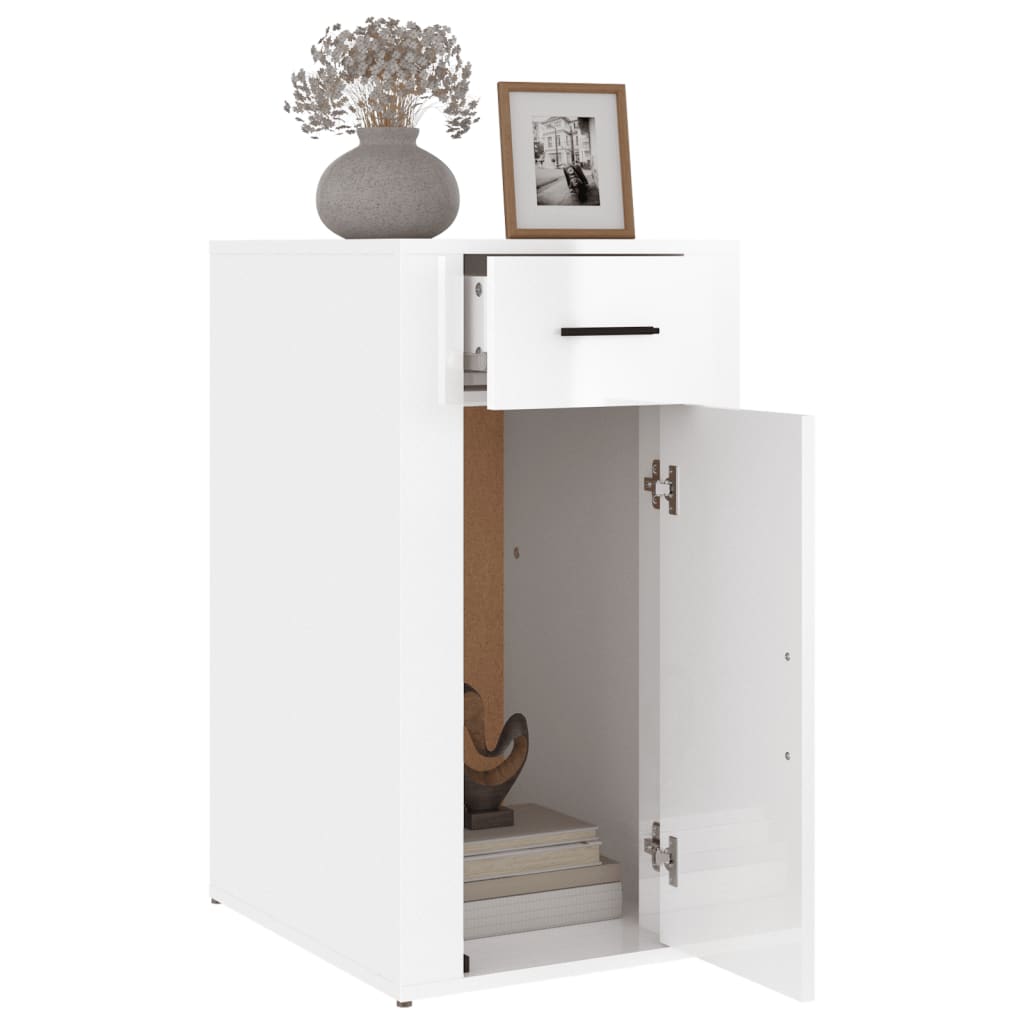 Armario de escritorio contrachapada blanco brillo 40x49x75 cm