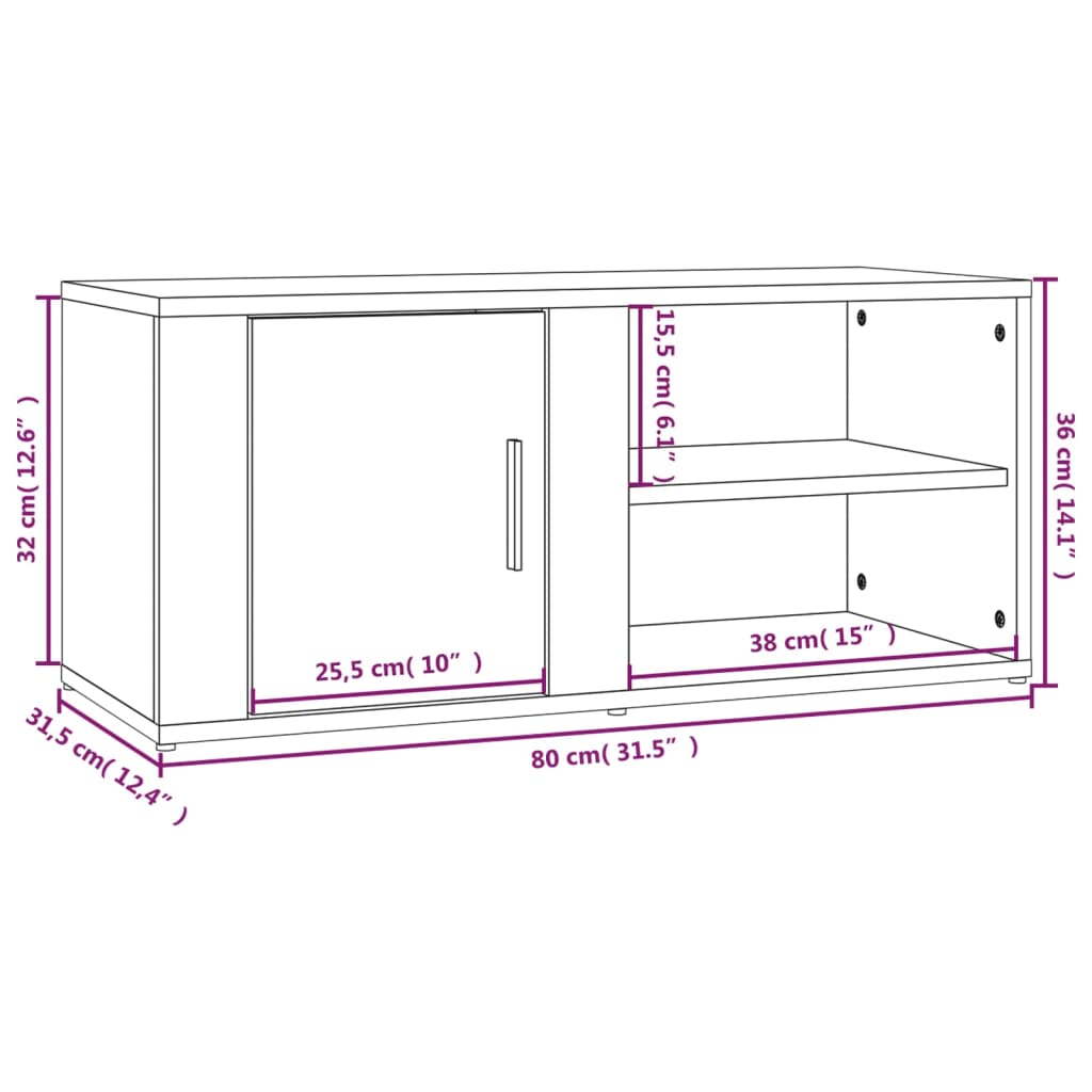 Mueble TV 2 uds madera contrachapada gris hormigón 80x31,5x36cm