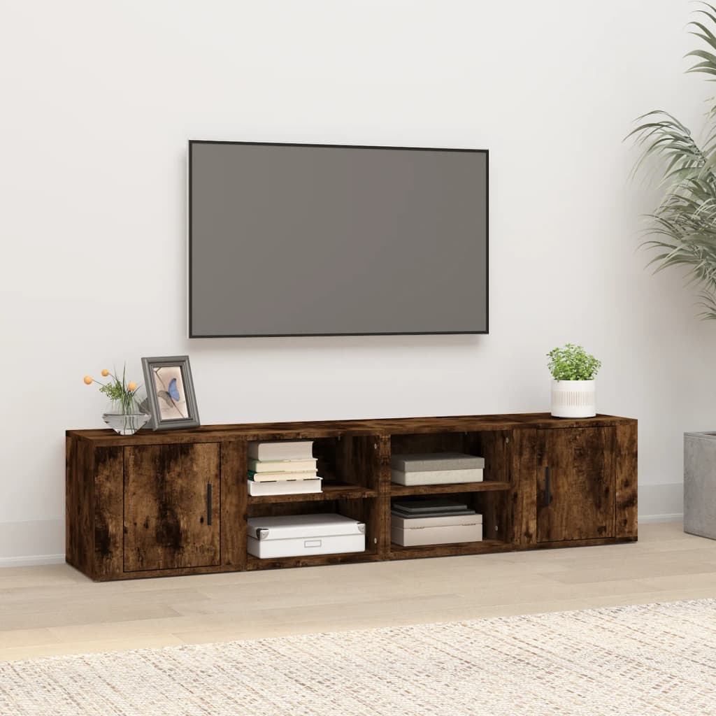 Mueble TV 2 uds madera contrachapada gris hormigón 80x31,5x36cm