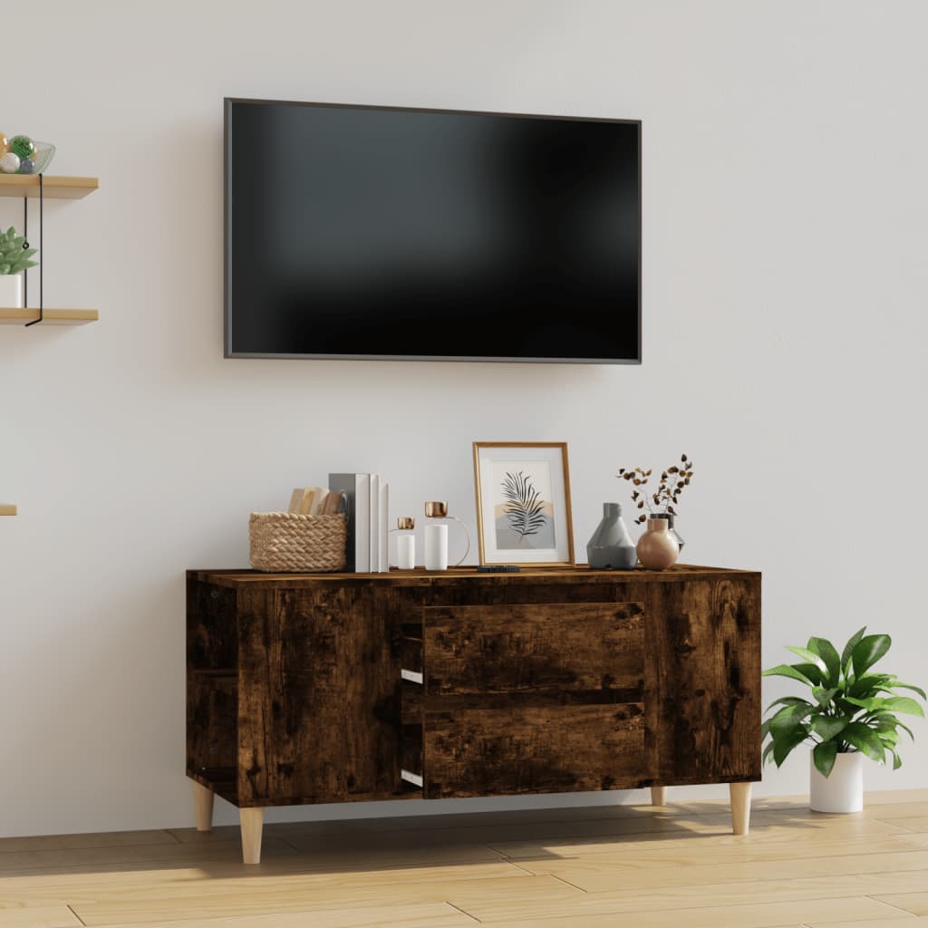 Mueble de TV madera contrachapada blanco brillo 102x44,5x50 cm