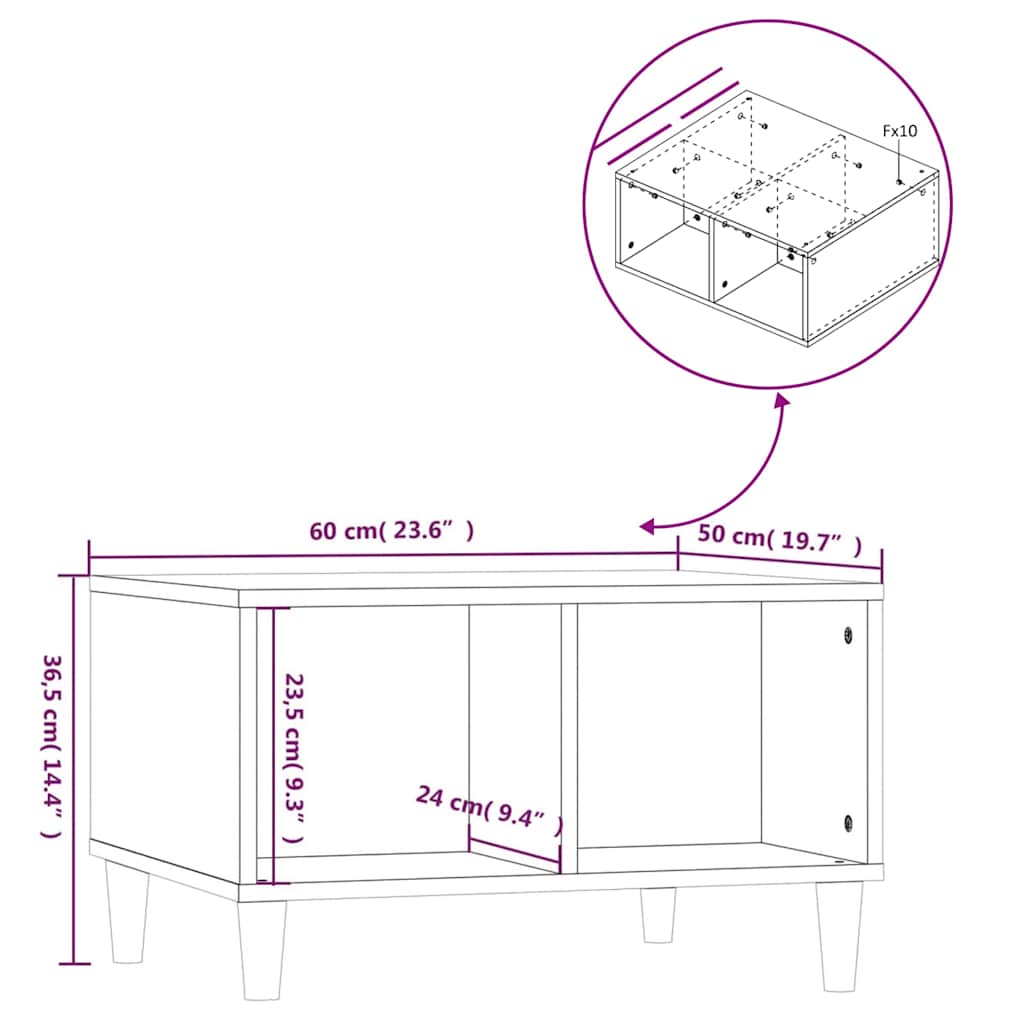 Mesa de centro madera contrachapada blanco 60x50x36,5 cm