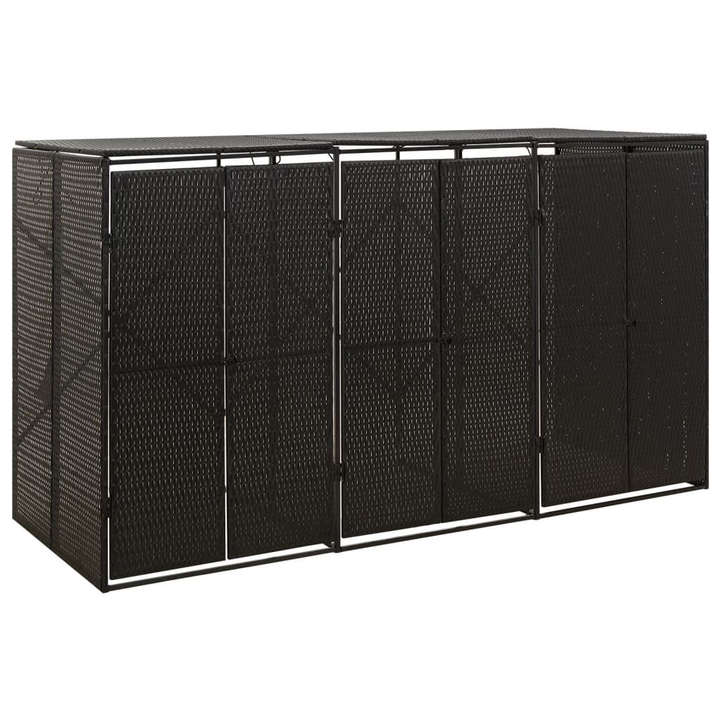 Shed 3 Wheelie Bin Storage Rattan PE Grey 207x80x117 cm