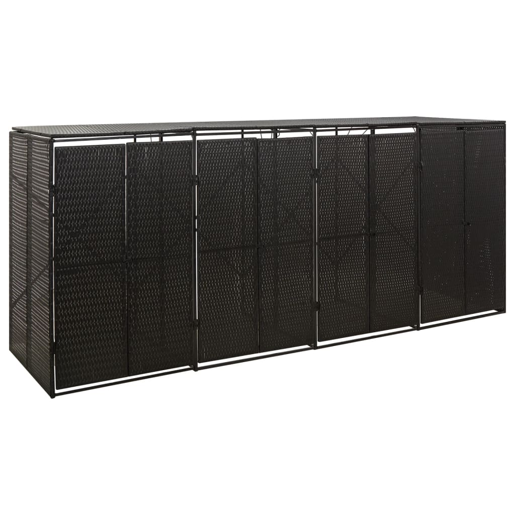 Shed 4-bin PE rattan grey 274x80x117 cm