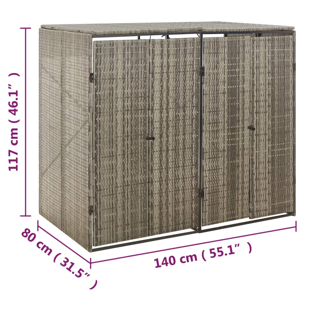 Cobertizo para 2 contenedores basura ratán PE gris 140x80x117cm