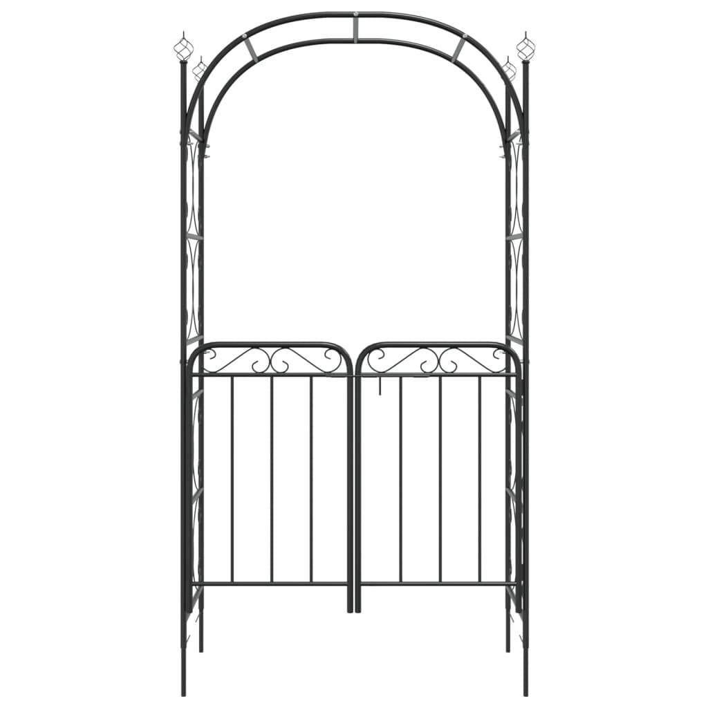 Arco de jardín con puerta acero negro 108x45x235 cm