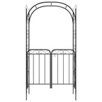 Arco de jardín con puerta acero negro 108x45x235 cm