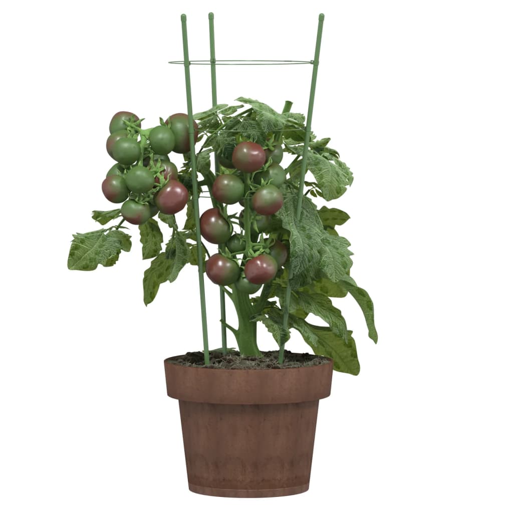 Soportes plantas jardín con 3 anillas 5 uds acero verde 45 cm