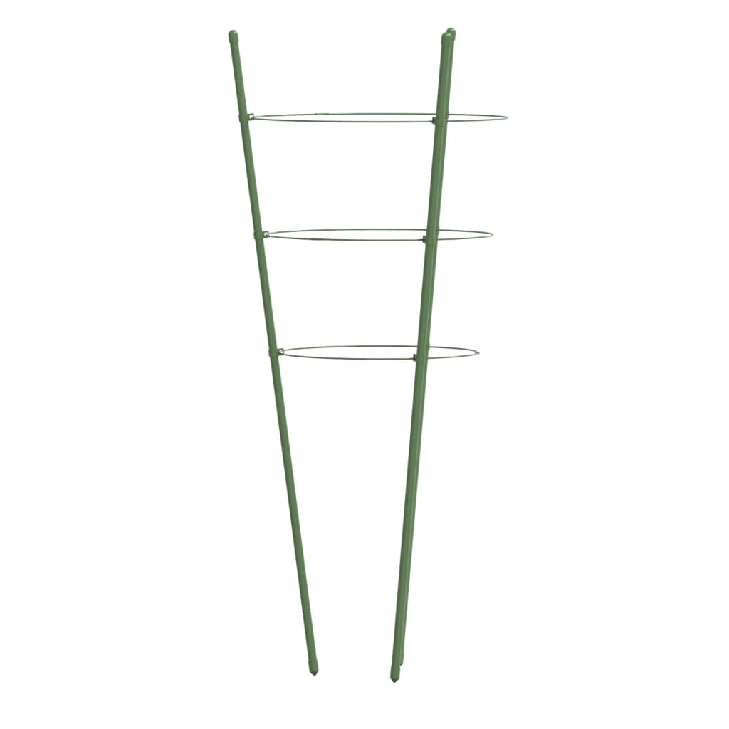 Soportes plantas jardín con 3 anillas 5 uds acero verde 45 cm