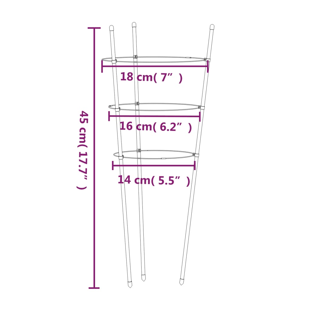 Soportes plantas jardín con 3 anillas 5 uds acero verde 45 cm