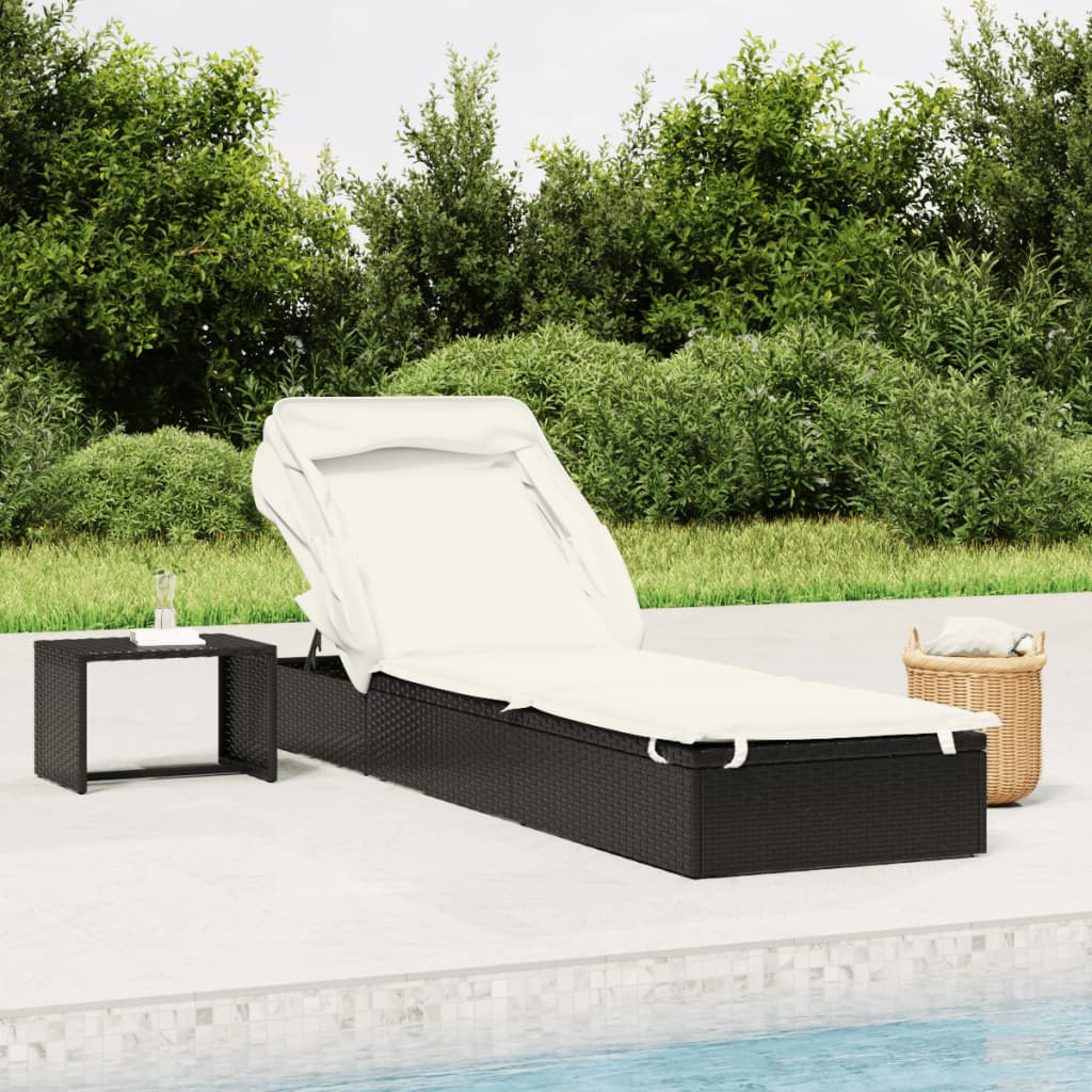 Tumbona con toldo plegable ratán sintético gris 213x63x97cm