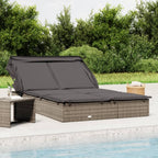 Tumbona 2 personas toldo plegable ratán PE gris 213x118x97 cm