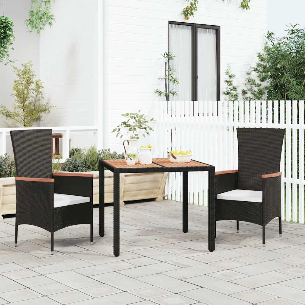 Grey PE rattan garden table and solid acacia wood top