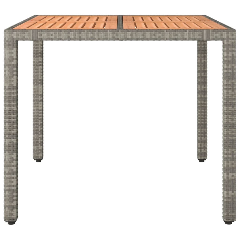 Mesa de jardín ratán PE gris y superficie madera maciza acacia