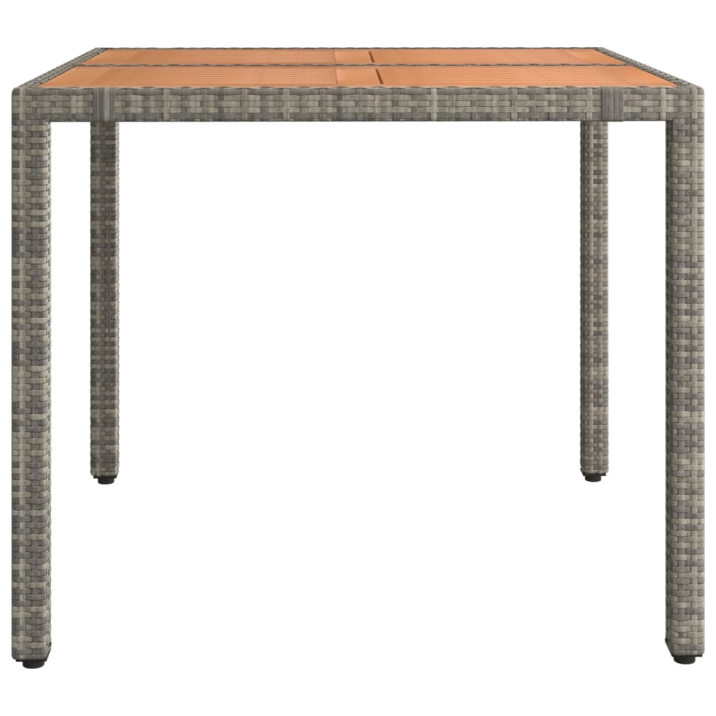 Mesa de jardín ratán PE gris y superficie madera maciza acacia