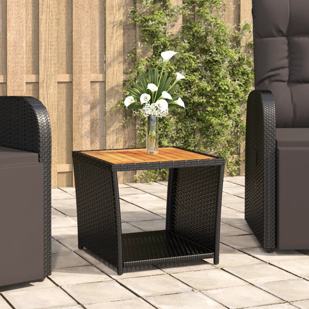 Mesa de centro ratán negro y superficie madera maciza acacia