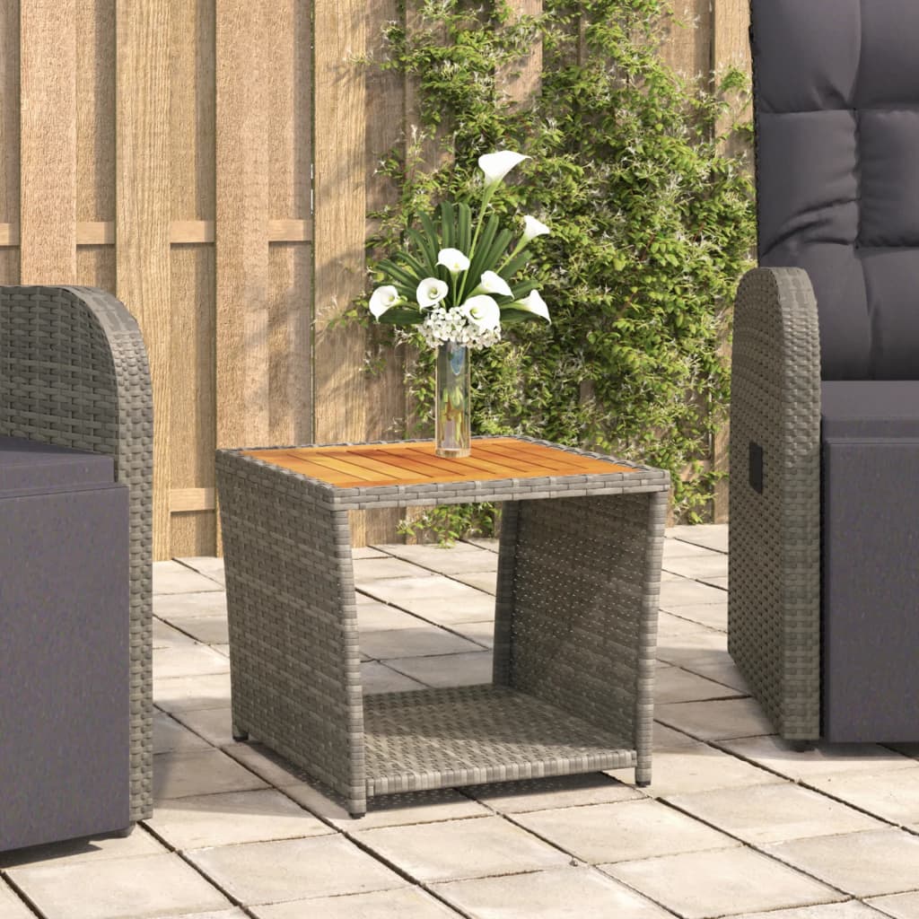Mesa de centro ratán negro y superficie madera maciza acacia