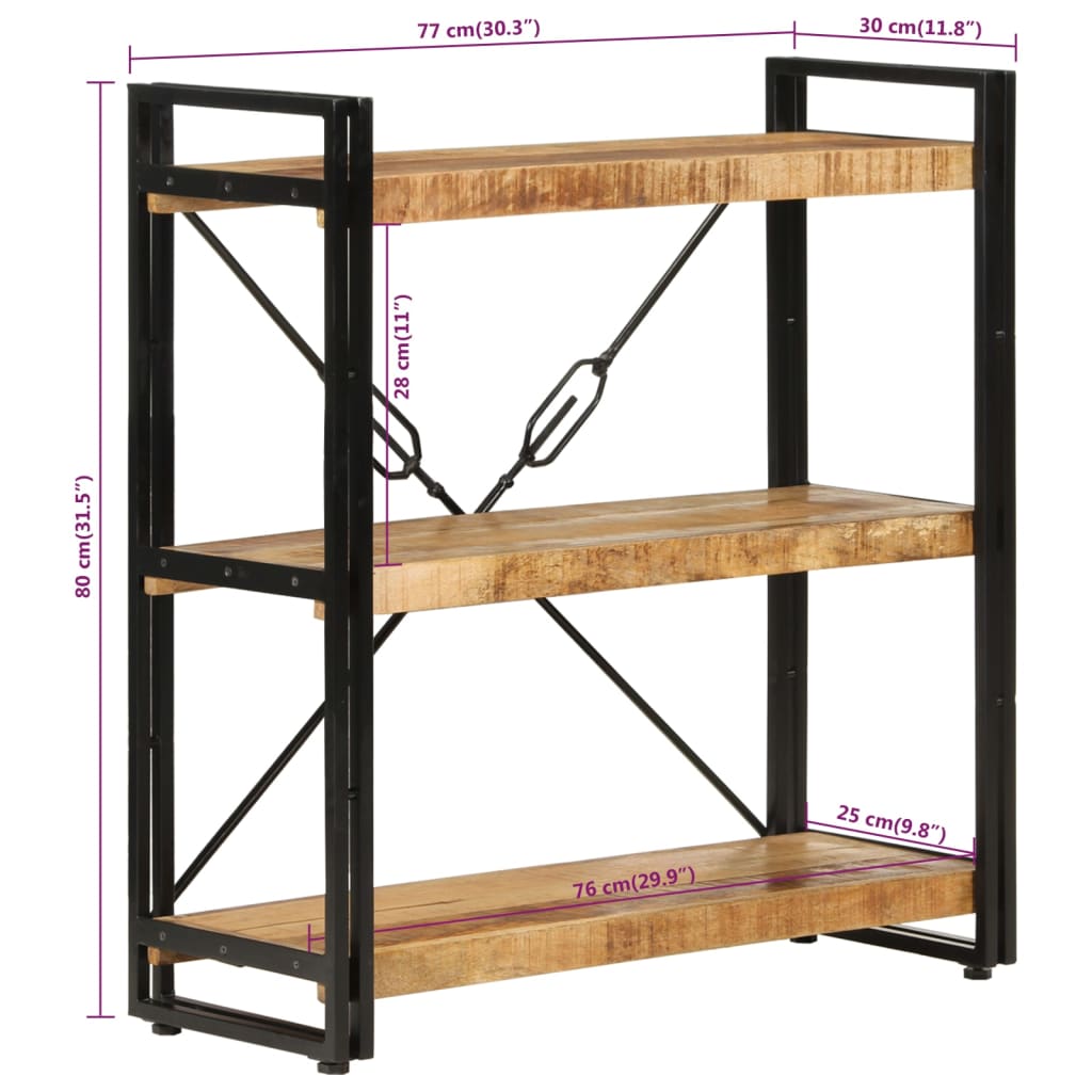 Estantería de 3 alturas hierro y madera maciza mango 77x30x80cm