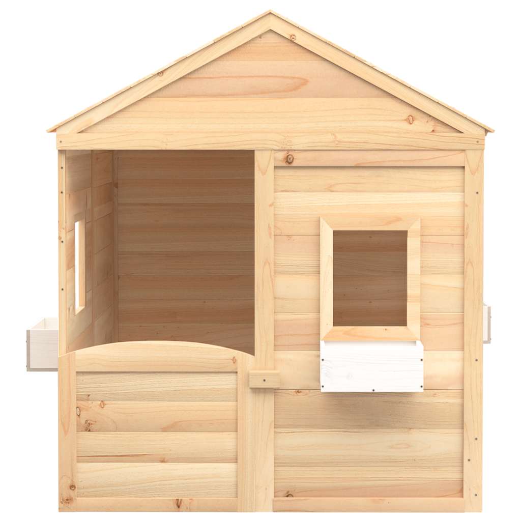 Casa de juegos con puerta con cierre y macetas madera abeto