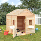 Casa de juegos con puerta con cierre y macetas madera abeto