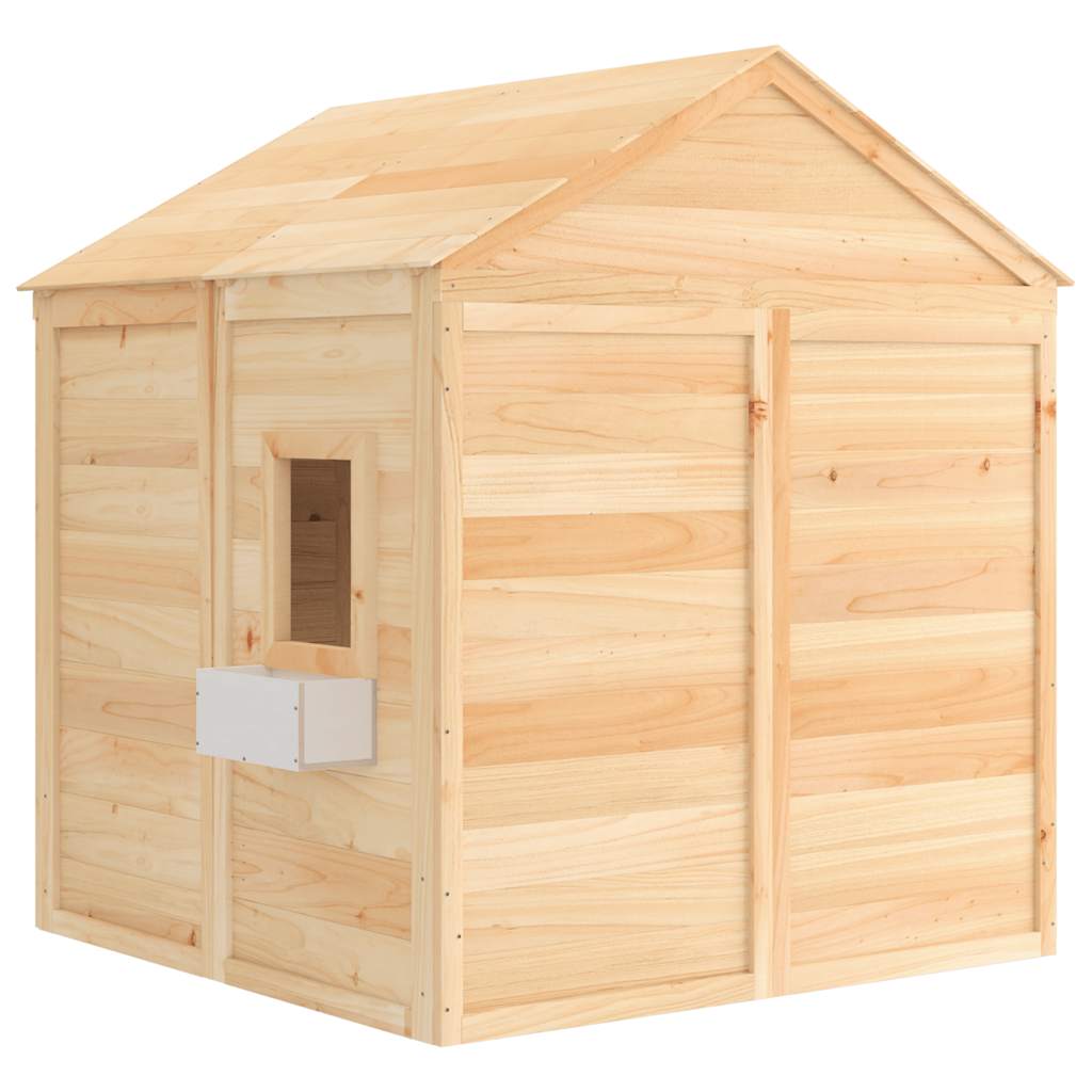 Casa de juegos con puerta con cierre y macetas madera abeto