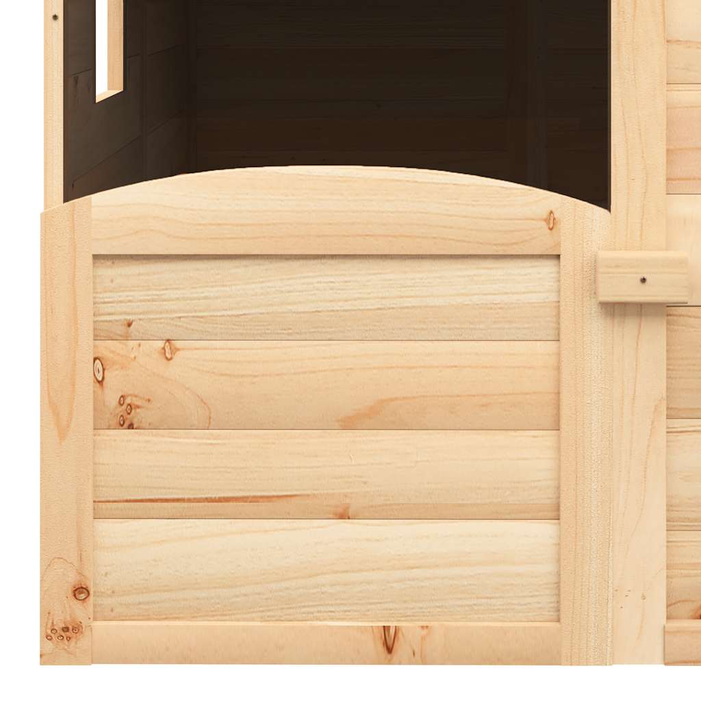 Casa de juegos con puerta con cierre y macetas madera abeto