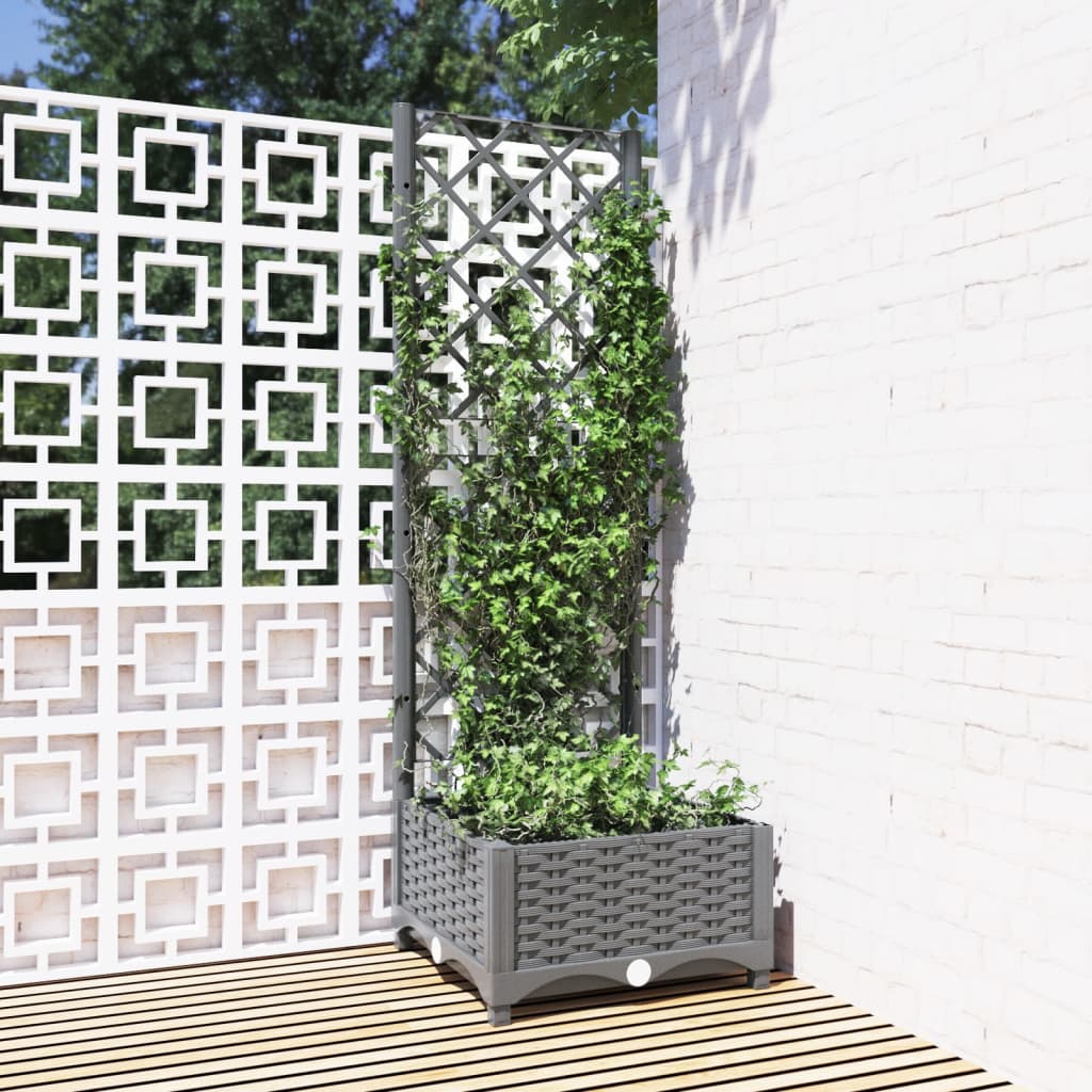 Jardinera con enrejado PP azul gris 120x40x142 cm
