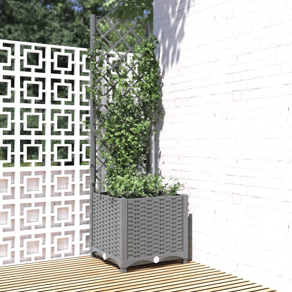 Jardinera con enrejado PP azul gris 120x40x142 cm