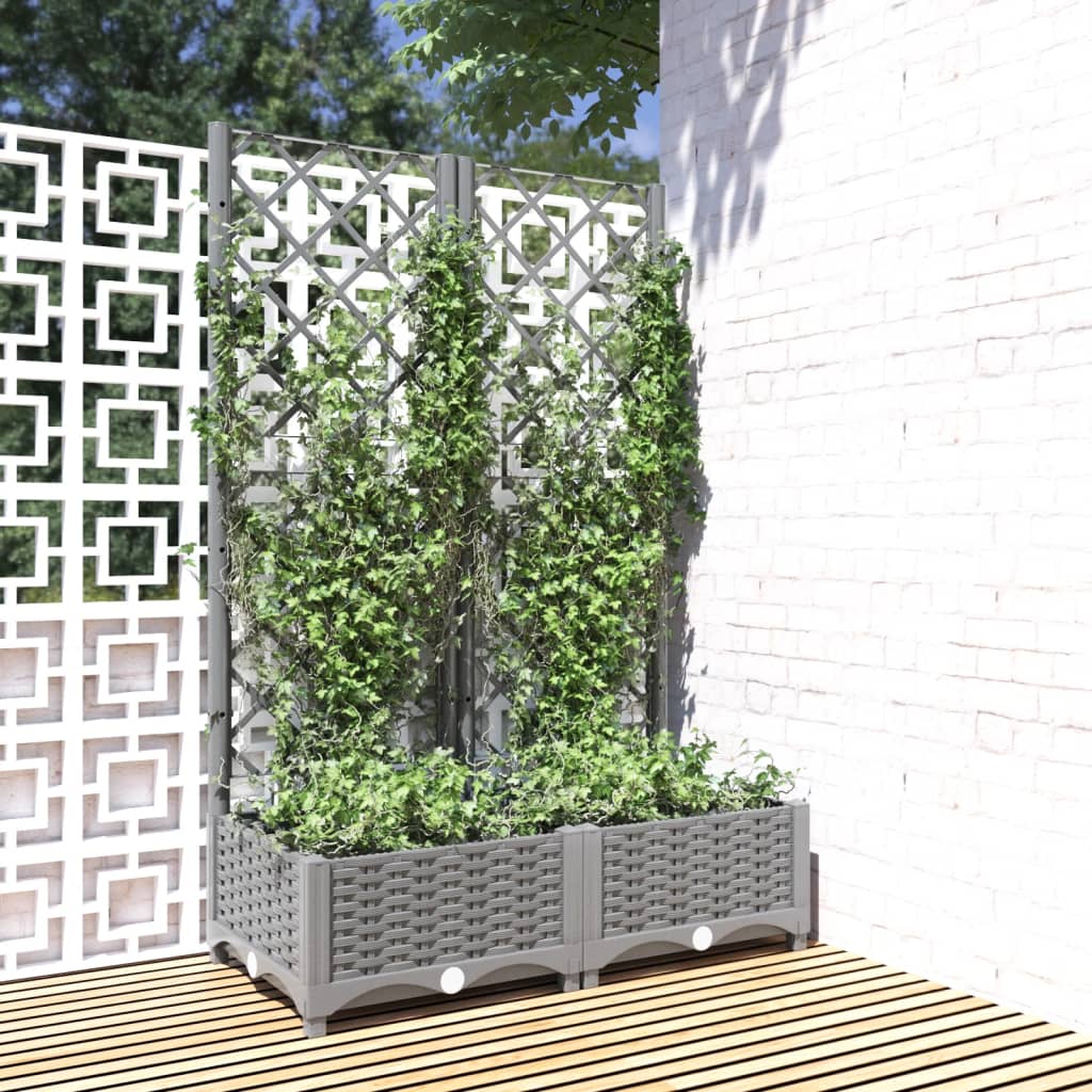 Jardinera con enrejado PP azul gris 120x40x142 cm