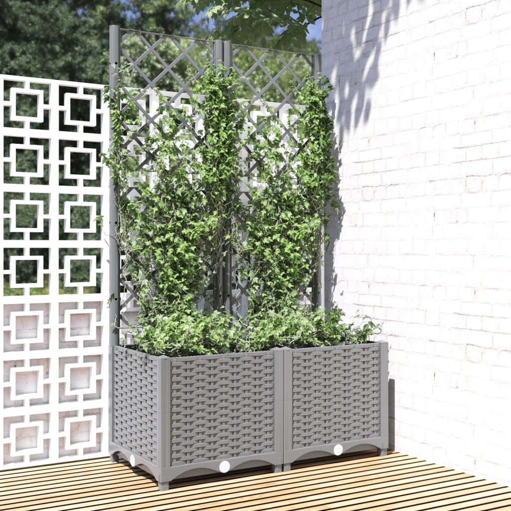 Jardinera con enrejado PP azul gris 120x40x142 cm
