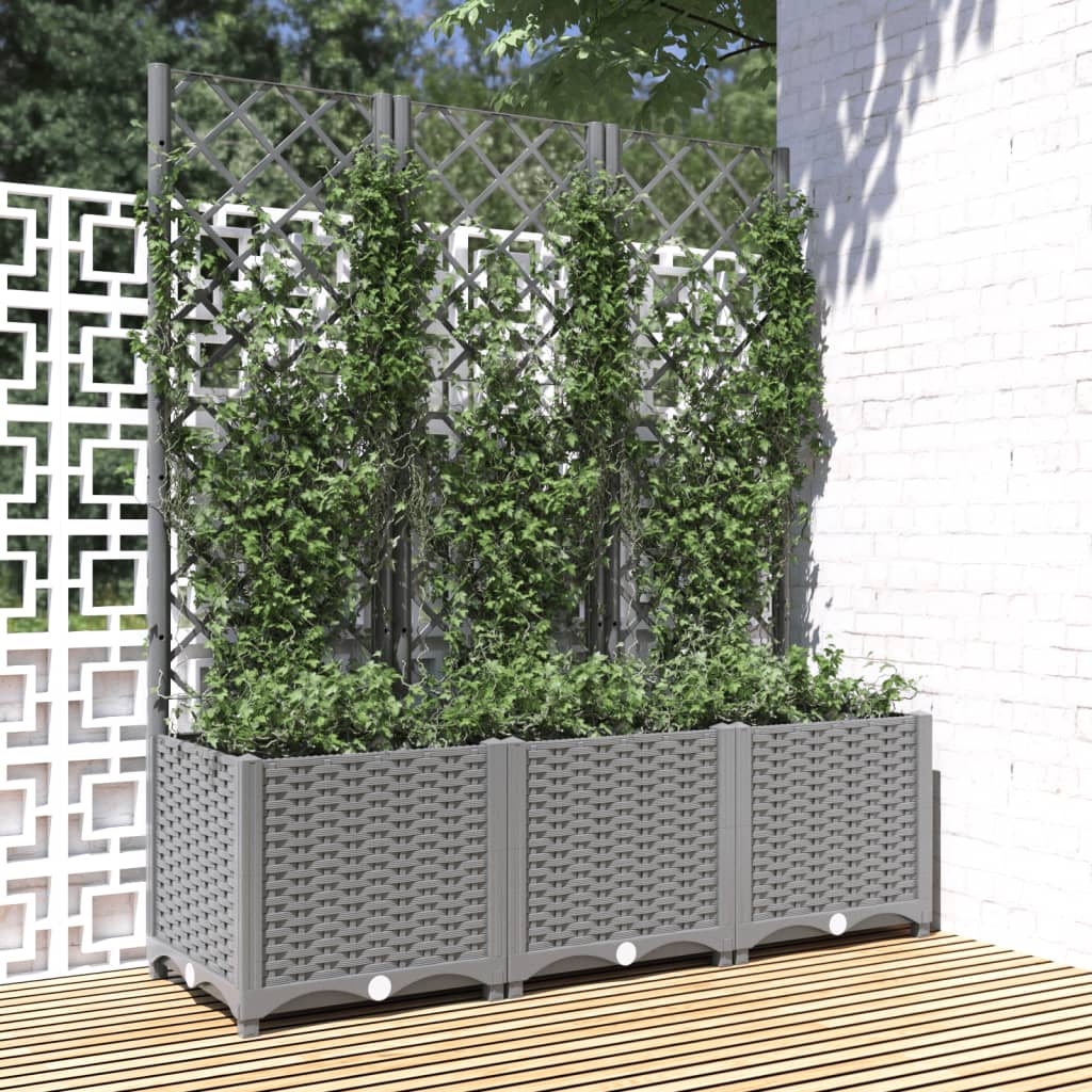 Jardinera con enrejado PP azul gris 120x40x142 cm