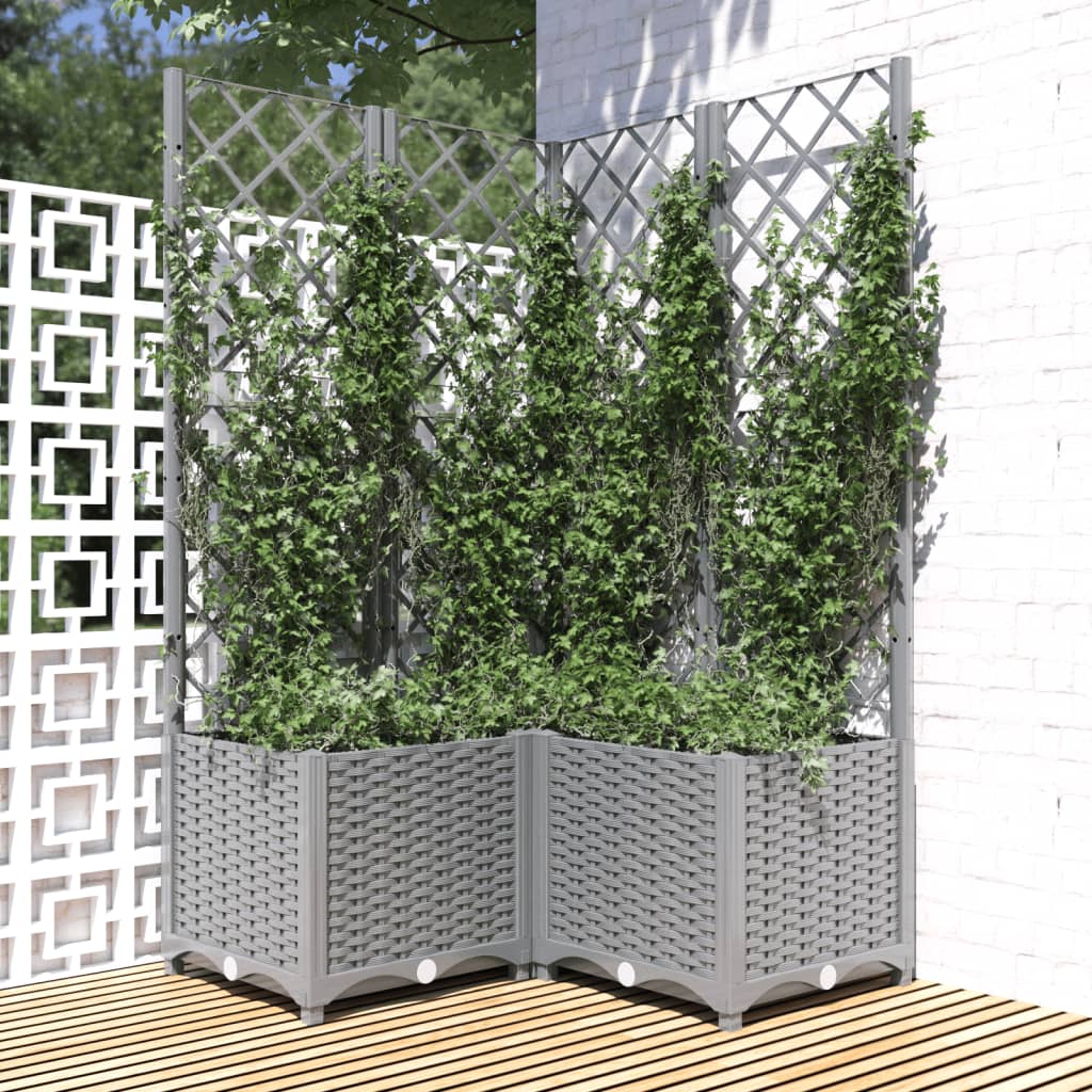 Jardinera con enrejado PP azul gris 120x40x142 cm