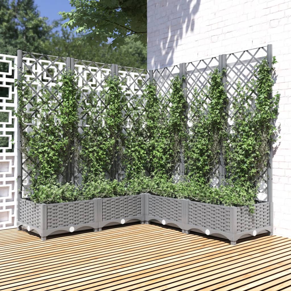 Jardinera con enrejado PP azul gris 120x40x142 cm