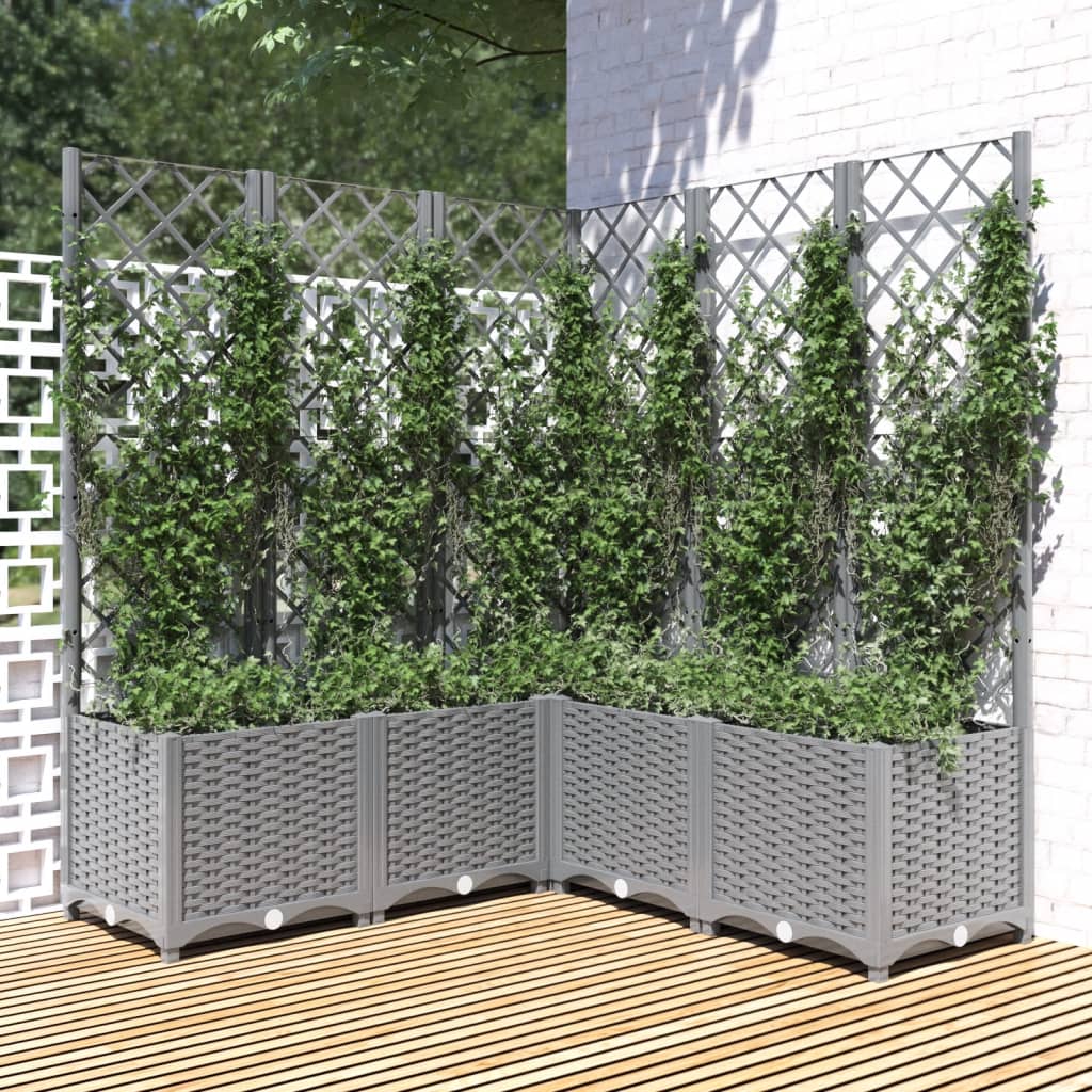Jardinera con enrejado PP azul gris 120x40x142 cm