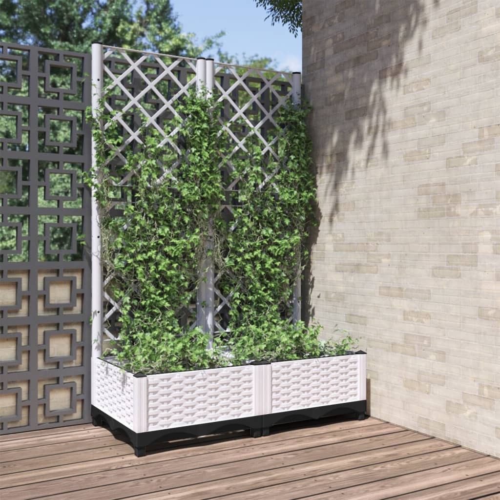Jardinera con enrejado PP azul gris 120x40x142 cm