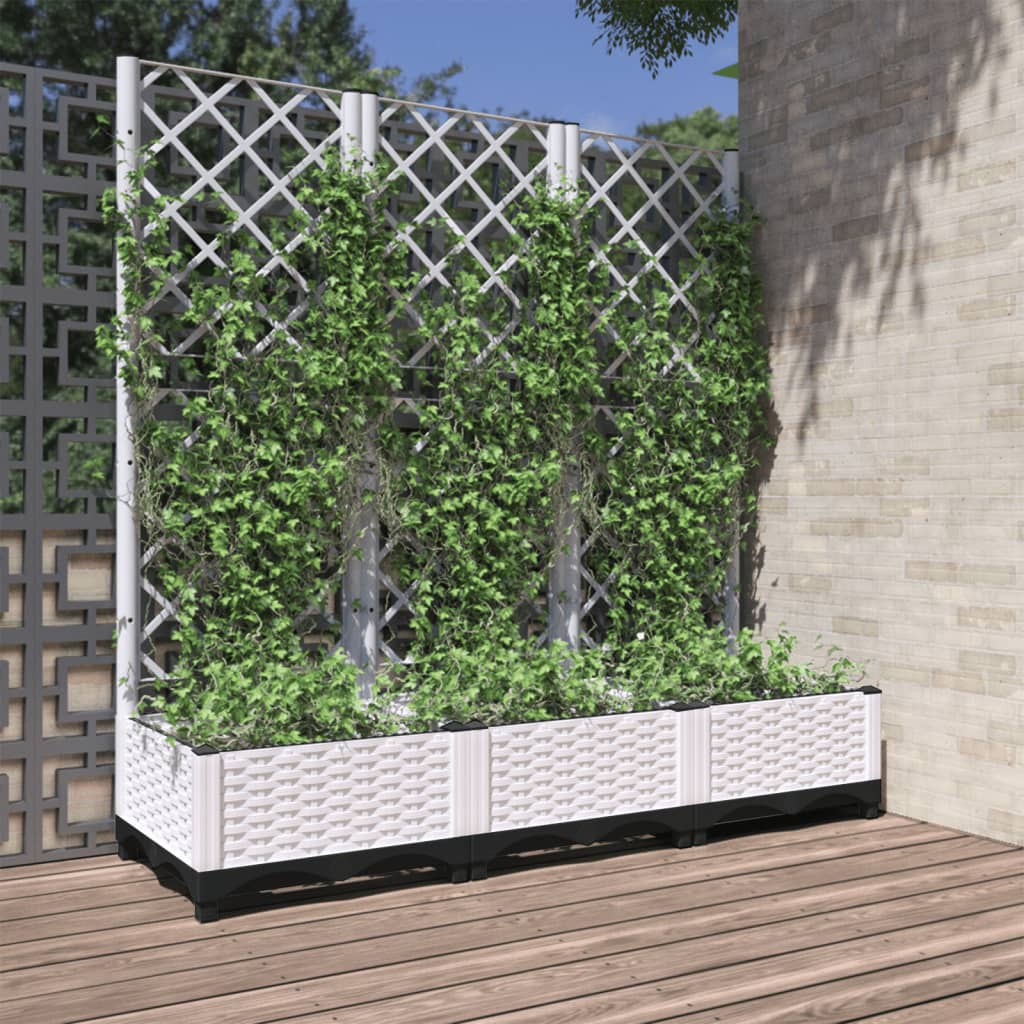 Jardinera con enrejado PP azul gris 120x40x142 cm