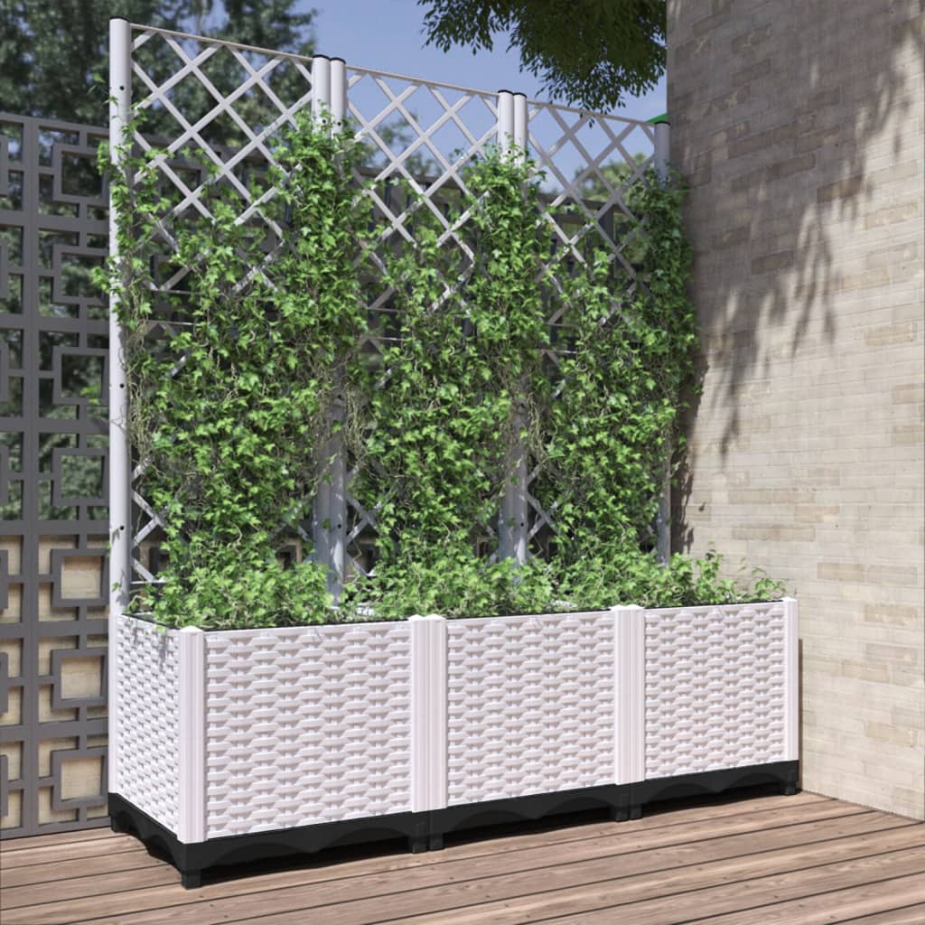 Jardinera con enrejado PP azul gris 120x40x142 cm