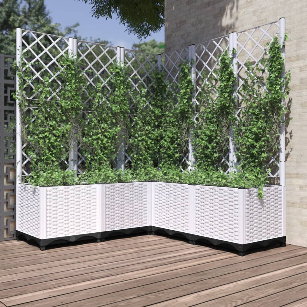 Jardinera con enrejado PP azul gris 120x40x142 cm