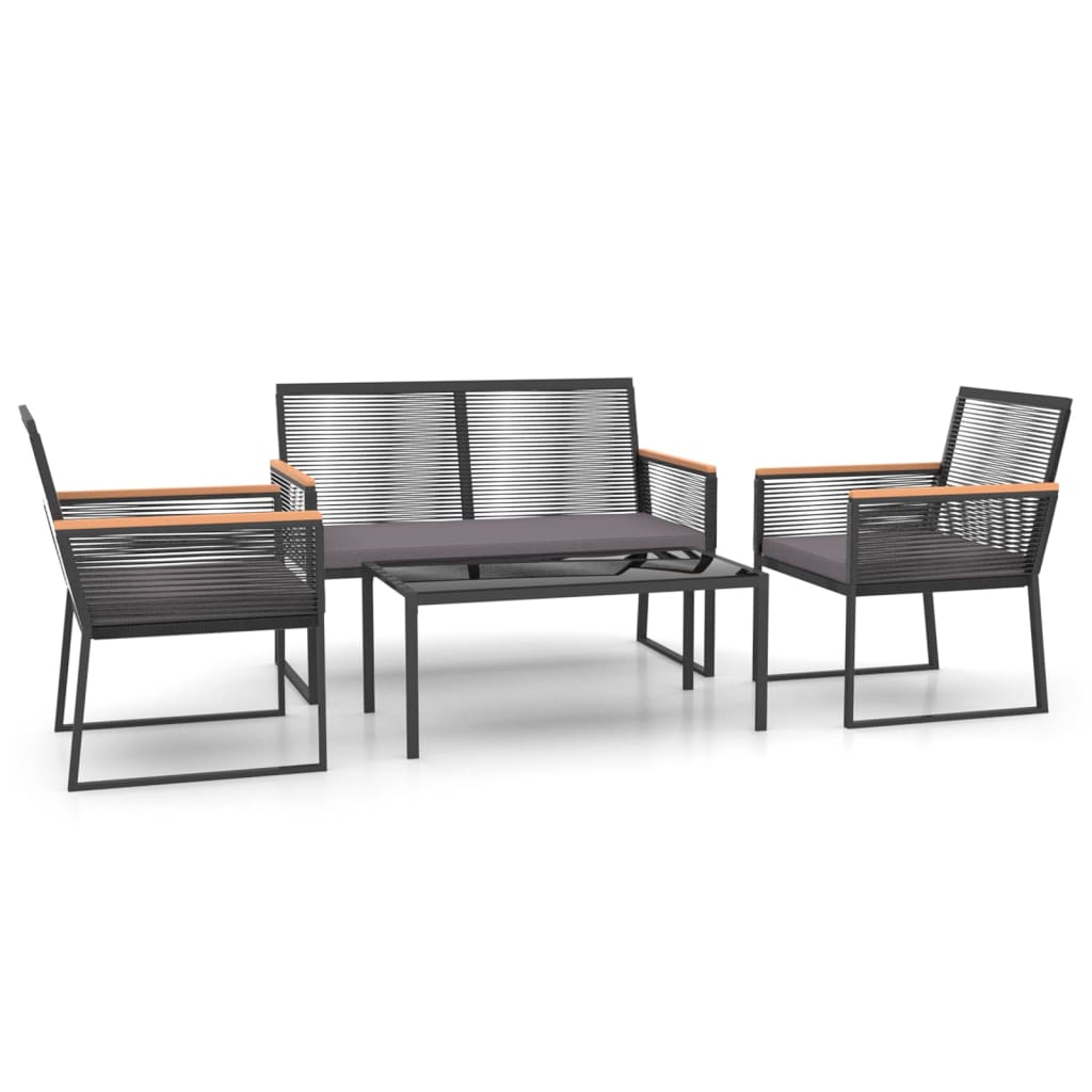 Juego de muebles de jardín con cojines 4 piezas acero negro