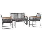 Juego de muebles de jardín con cojines 4 piezas acero negro