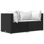 Set de muebles de jardín 3 pzas y cojines ratán sintético negro