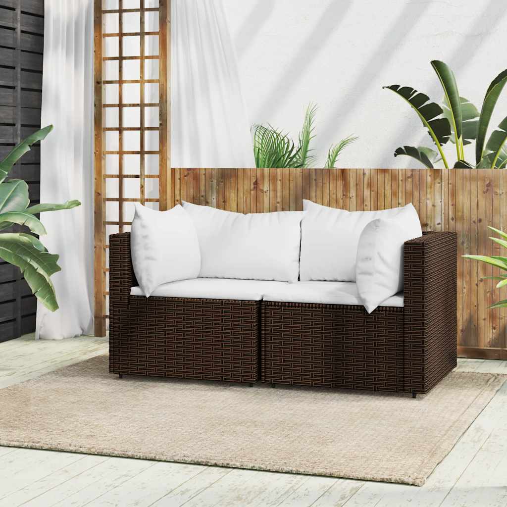 Sofás de canto de jardim com almofadões 2 peças vime sintético preto