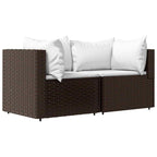 Set muebles de jardín 3 piezas y cojines ratán sintético marrón