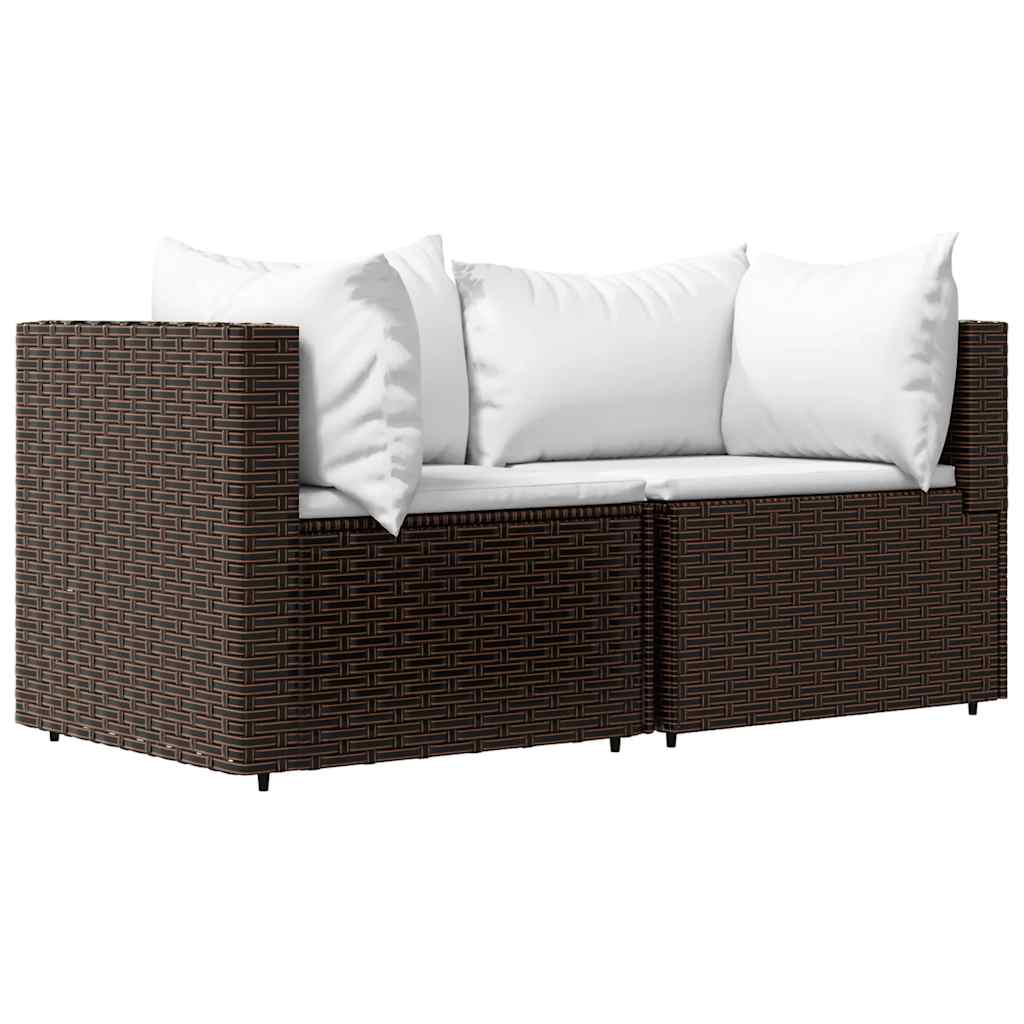 Set muebles de jardín 3 piezas y cojines ratán sintético marrón