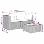 Set muebles de jardín 3 piezas y cojines ratán sintético marrón