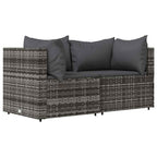 Set de muebles de jardín 3 pzas y cojines ratán sintético gris