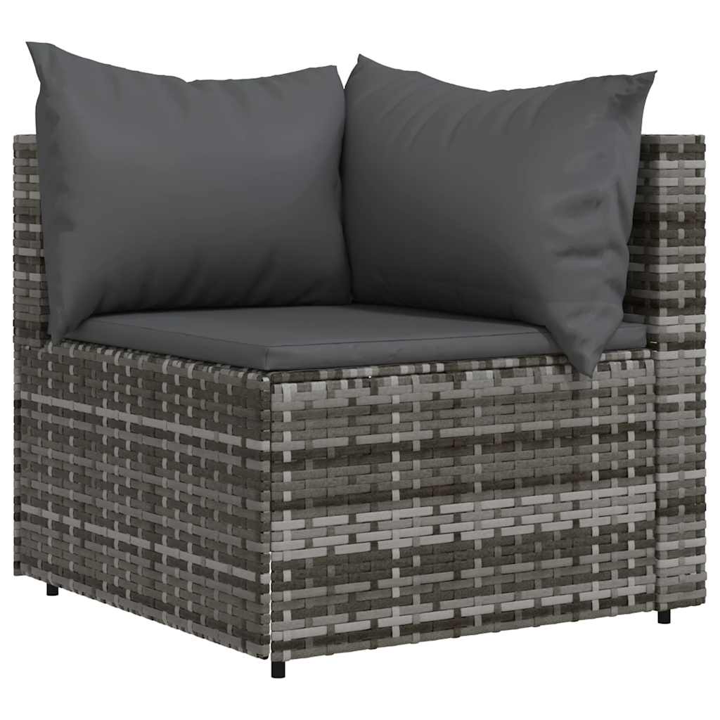 Set de muebles de jardín 3 pzas y cojines ratán sintético gris