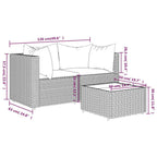 Set de muebles de jardín 3 pzas y cojines ratán sintético gris