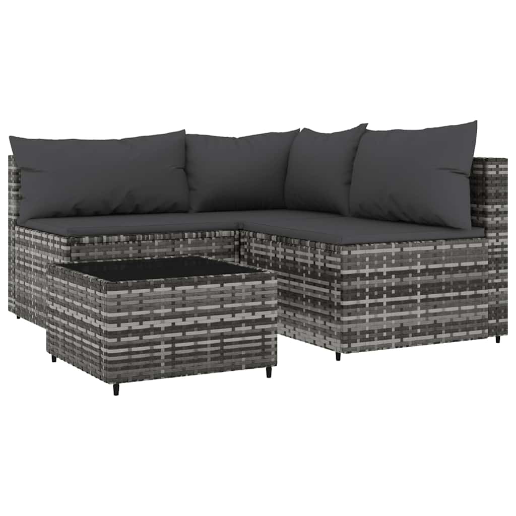 Set de muebles de jardín 4 pzas y cojines ratán sintético gris