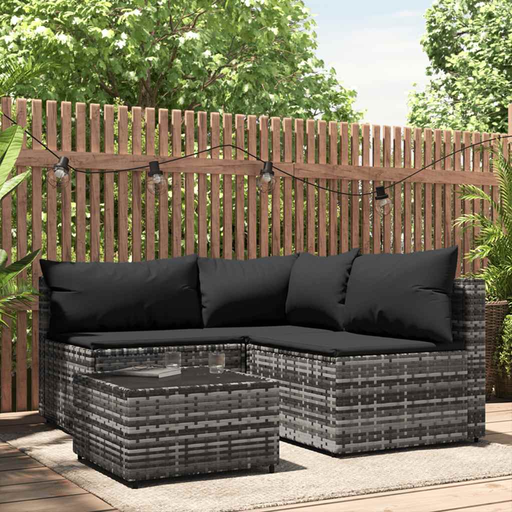 Set de muebles de jardín 4 pzas y cojines ratán sintético gris